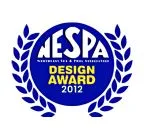 NESPA Design Award 2012 logo featuring a blue circular emblem surrounded by laurel leaves, highlighting excellence in pool and spa design.