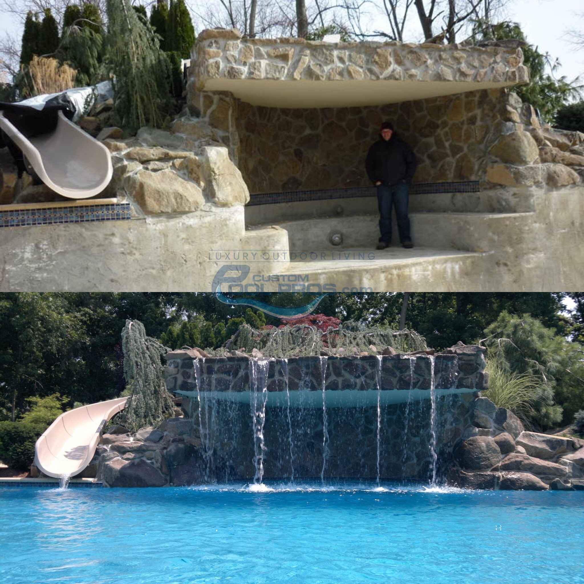 gunite pool with waterfall and slider in NJ